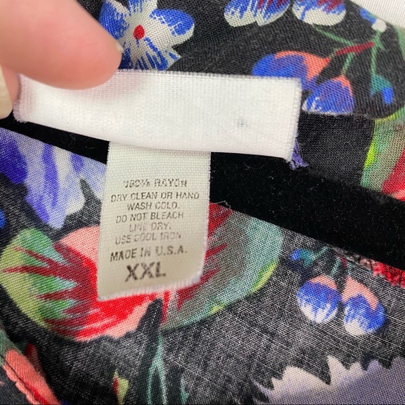 Vintage 80’s Black Bright Floral Print Swing Button Down Top XXL - Picture 7 of 7